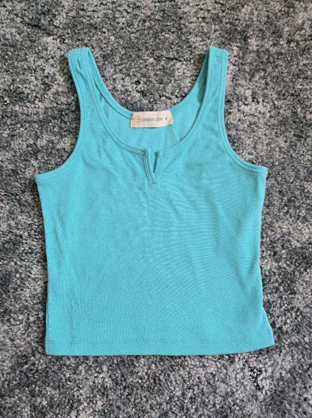 Ocean Drive Cropped Turquoise Notch Ribbed Tank - Picture 5 of 7